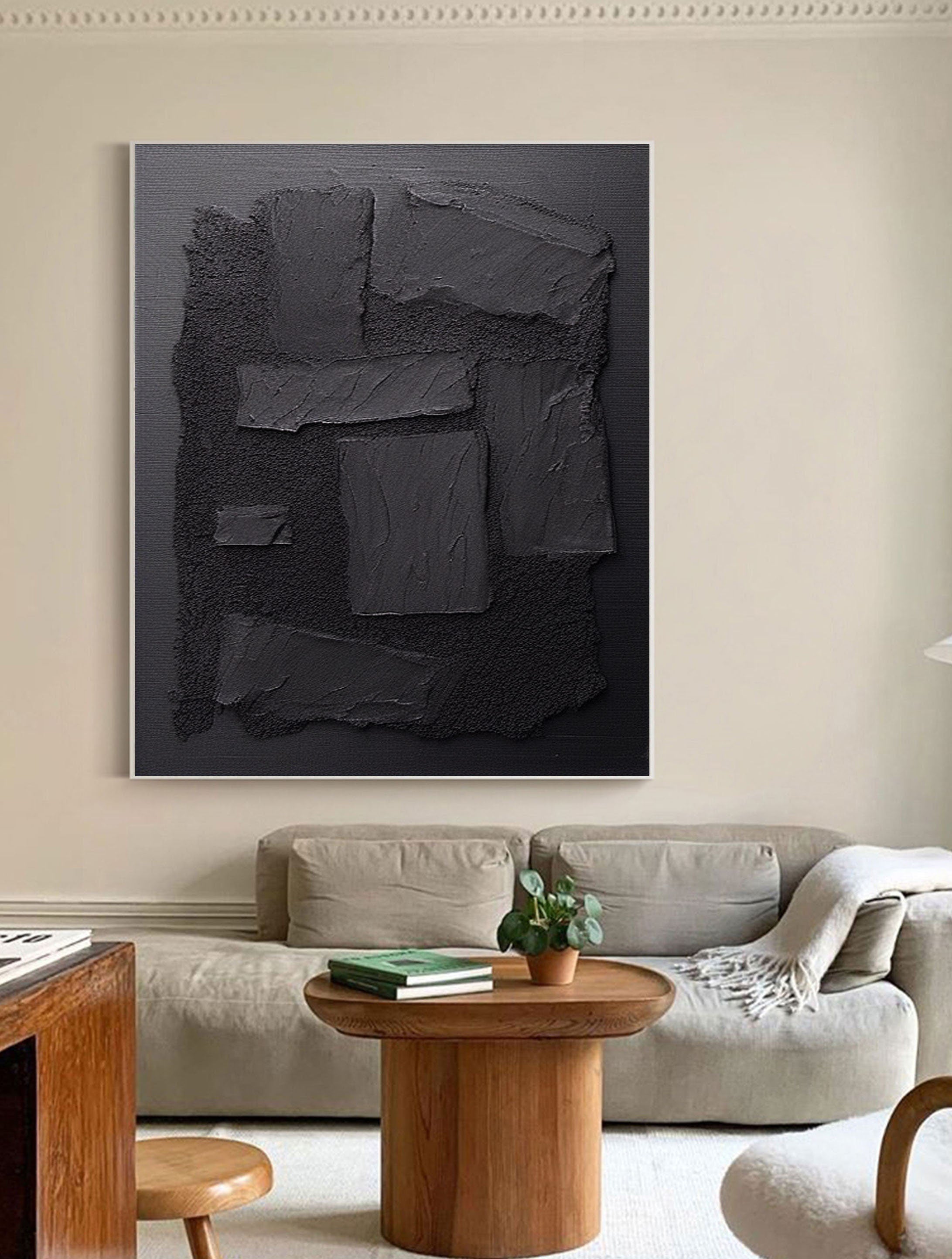 Black Plaster Art Minimalist Textured Painting #MZ033